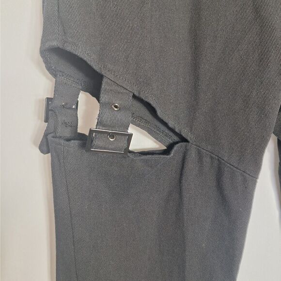 Cider Womens Cut Off Buckle Strap Jeans Black Punk Rock Metal Party Sexy Large - Picture 5 of 11